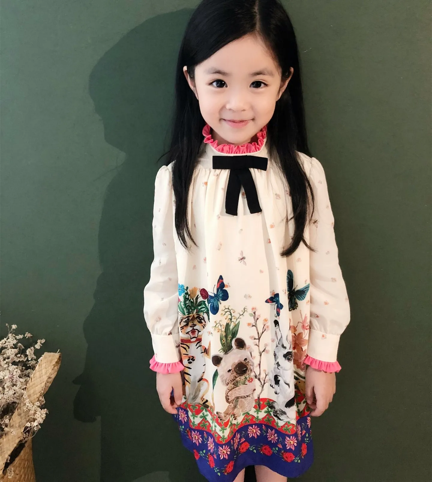 

spring kids girls dress High quality printed girls' long-sleeved dress