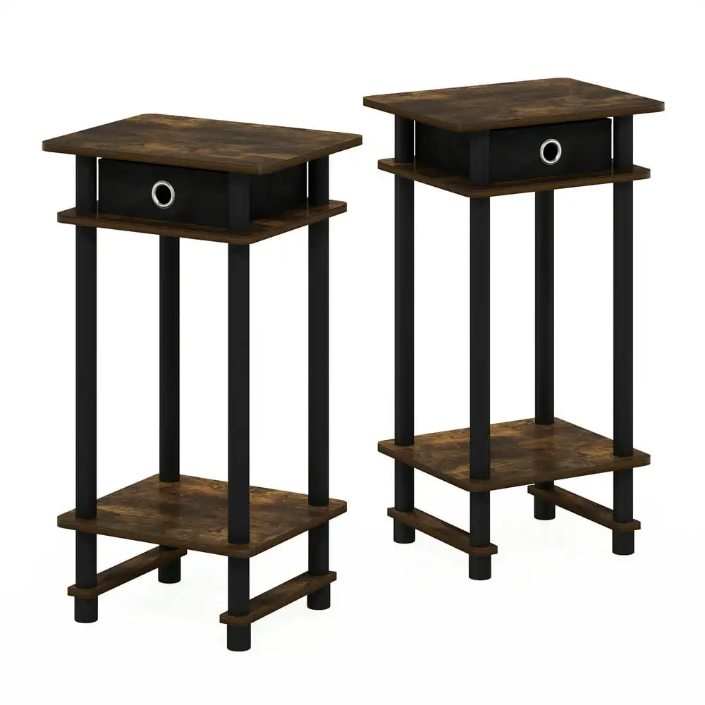 

2-17017 Turn-N-Tube Tall End Table with Bin, Amber Pine/Black/Black, Set of 2
