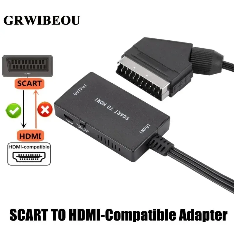 Конвертер SCART в HDMI-совместимый с кабелем Wrugste Scart In HDMI Out 720P/1080P адаптер видео-аудио
