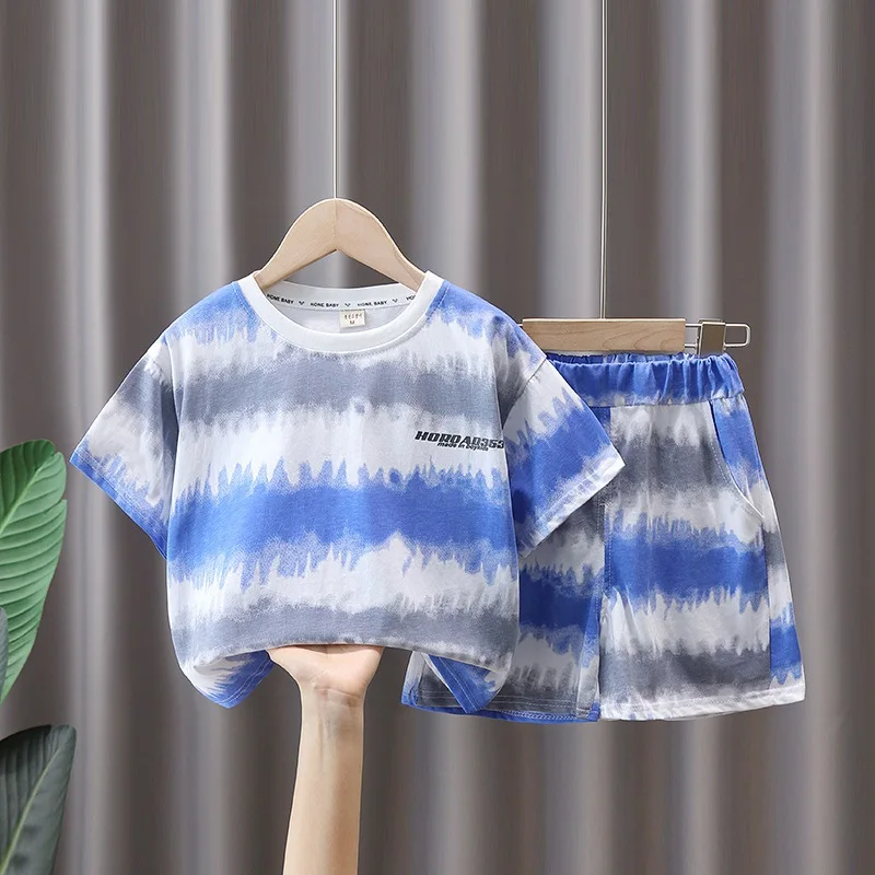 

Boys Summer Suit Kids Fashion Tie-dye T-Shirt + Shorts 2pc Sports Casual Outfits for Teenage Boy Clothing Sets 2-10 Years