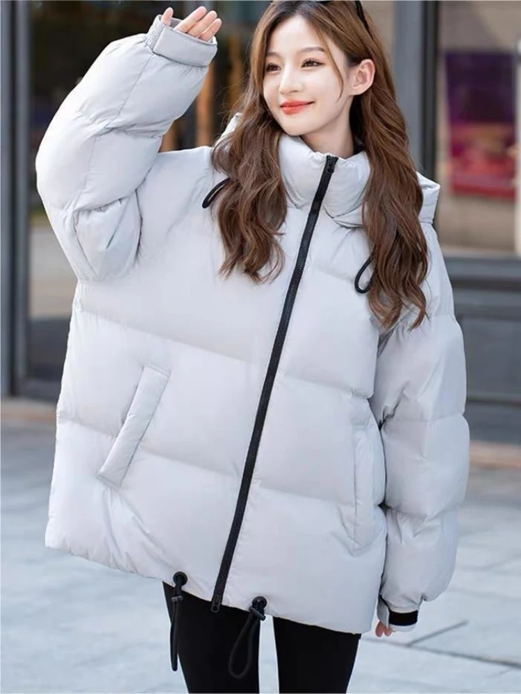 Свободный пуховик с капюшоном средней длины толстый 90 утиный пух теплая