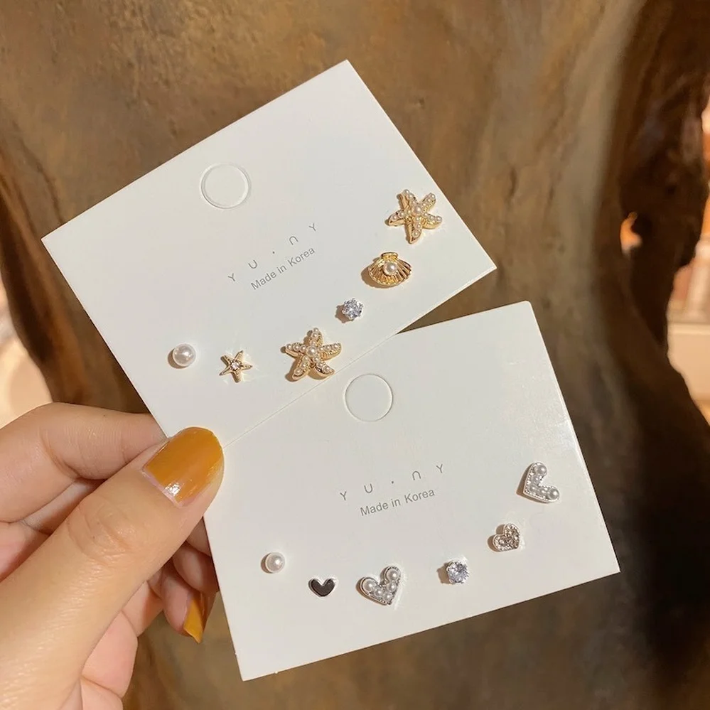 

Fashion Oceanic Pearl 3PC Sets Earrings for Women Cute Starfish Shell Student Basic Ear Studs Trend Charm Girl Ear Jewelry Gift