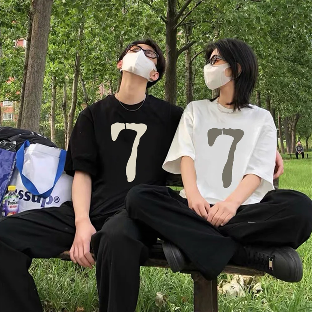 

DIGITAL 7 Print Women Men Short Sleeve Tee White Black Fashion Female Clothing Spring Summer Graphic T Shirts Top