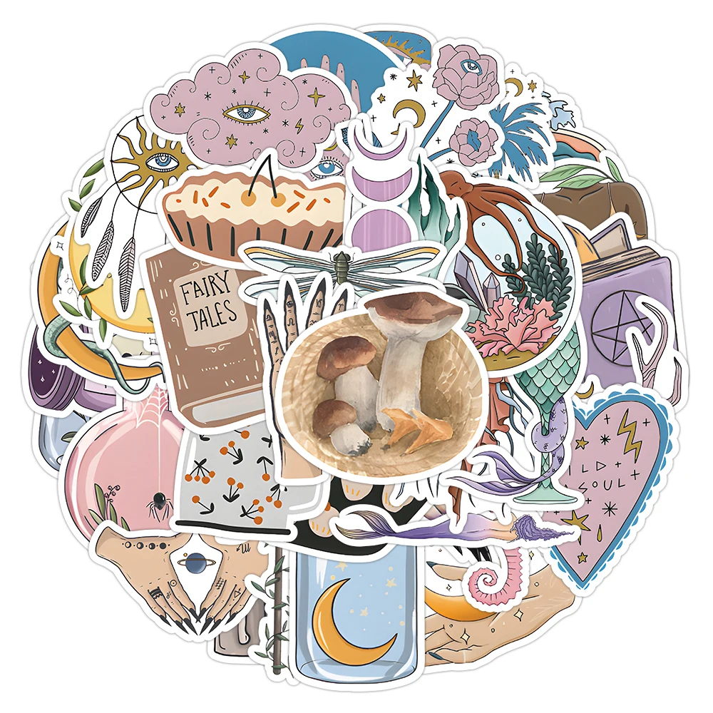 

10/30/50pcs Boho Gothic Magic Witch Waterproof Sticker Aesthetic Decals PVC Decorative Phone Skateboard Laptop Cool Sticker Pack