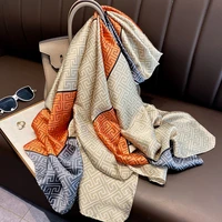 fashion 180cmx90cm outdoor multi functional sunscreen shawl mulberry silk scarf long scarf lletter simulation silk scarf female