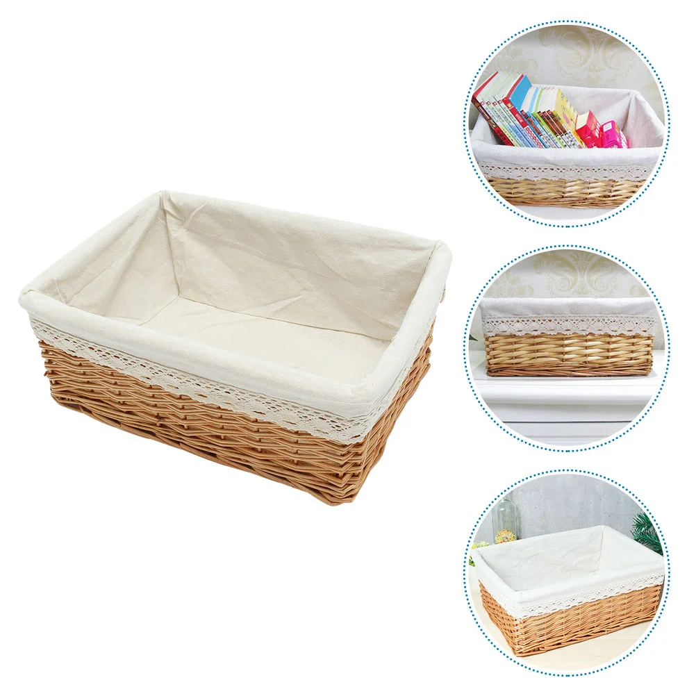 

Rectangular Hand-woven Basket Multipurpose Wicker Storage Basket with Removable Washable Liner Willow Woven Containers - Size M