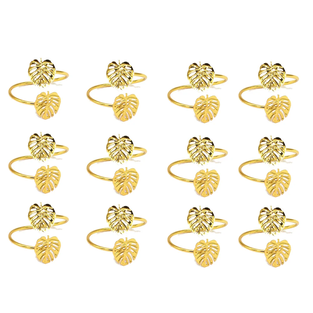

12Pcs Leaf Napkin Buckle Opening Turtle Back Leaf Western Food Napkin Ring Metal Napkin Ring Hotel Dining Table