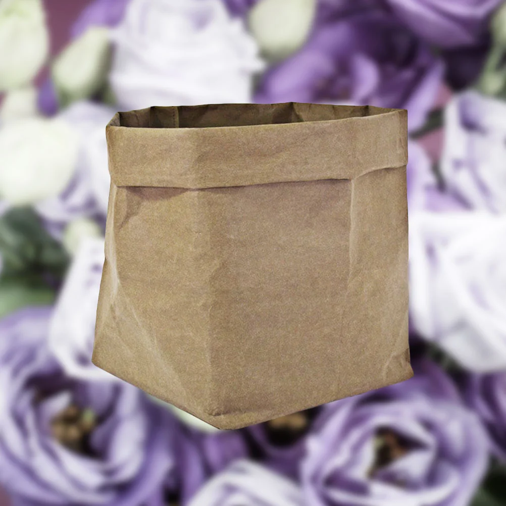 

Paper Kraft Washable Container Decorative Flowerpot Brown Handles Shopping Friendly Grocery Reusable Decor Lunch Trash Cans