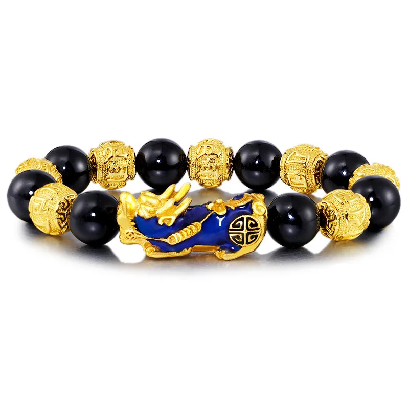 

Натуральные Черные бусы из камня Агата, золотистые браслеты Pixiu, браслеты для мужчин и женщин, Браслет-талисман на удачу, ювелирные изделия