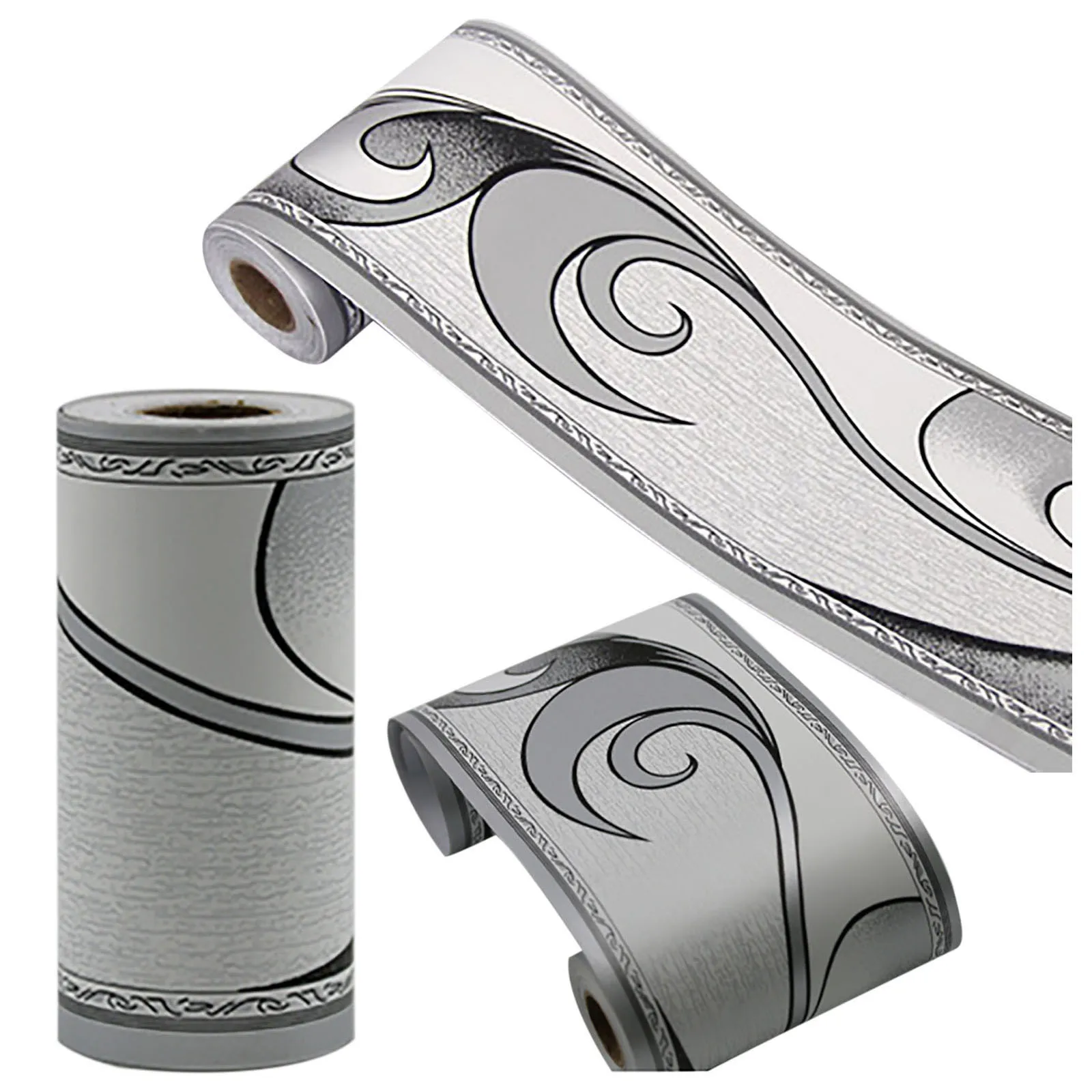 

10m Silver Gray Wave Toteml Wall Stickers Wallpaper Border Peel Stick Wall Decal Sticker Kitchen Countertop Home Improvement P1