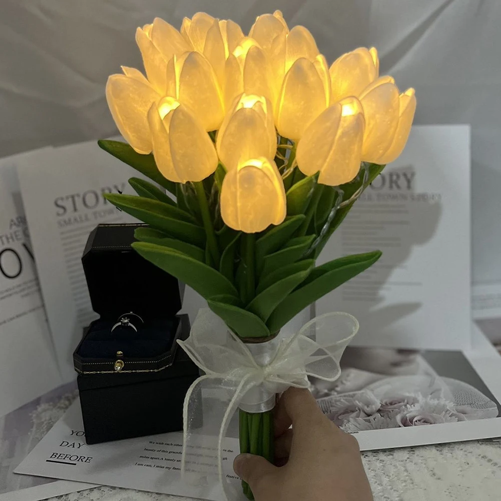 

10LED Tulip Night Light Artificial Banquet Flowers Atmosphere Table Lamp Wedding Valentines Home Bedroom Party Room Decoration