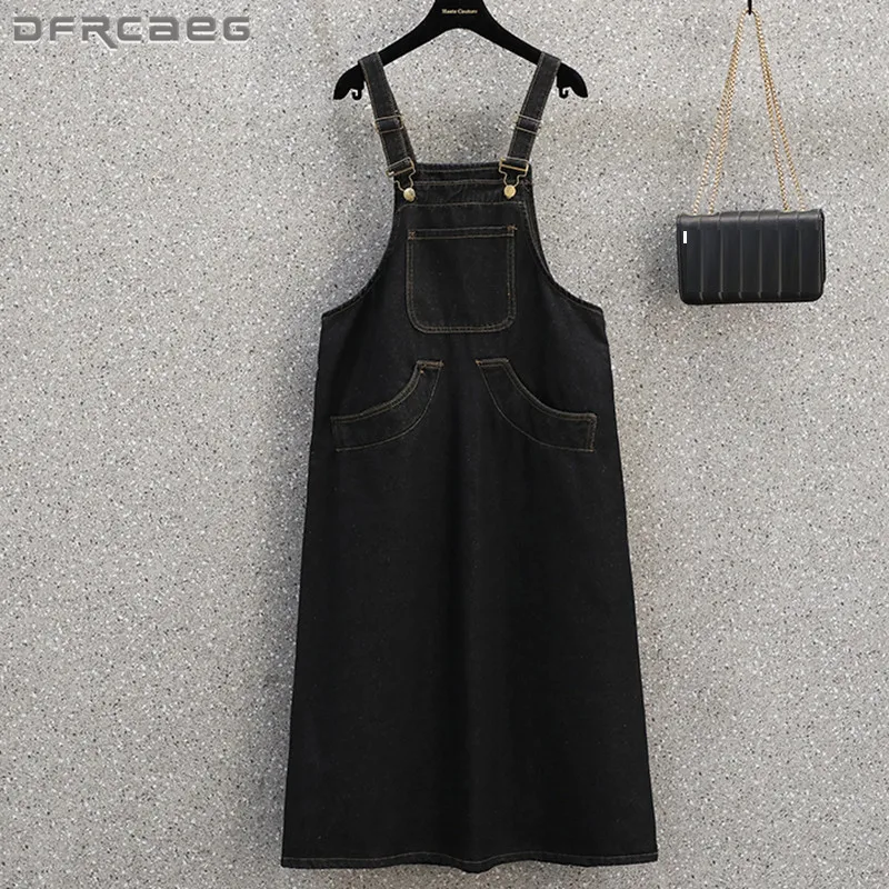 

Свободный черный летний длинный комбинезон на бретелях, женская джинсовая юбка 2022, женские джинсовые юбки на бретелях 4XL 5XL