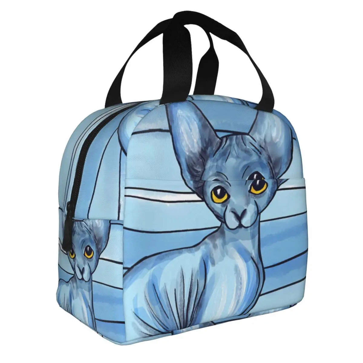 Blue Watercolor Sphynx Cat Lunch Bento Bags Portable Aluminum Foil thickened Thermal Cloth Lunch Bag for Women Men Boy