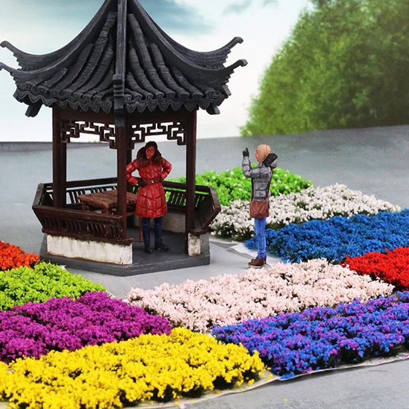 

28pcs/Box Simulation Model Sand Scene Diy Material Artificial Flower Tufts Miniature Flower Bushes Plant Cluster Scenery Model