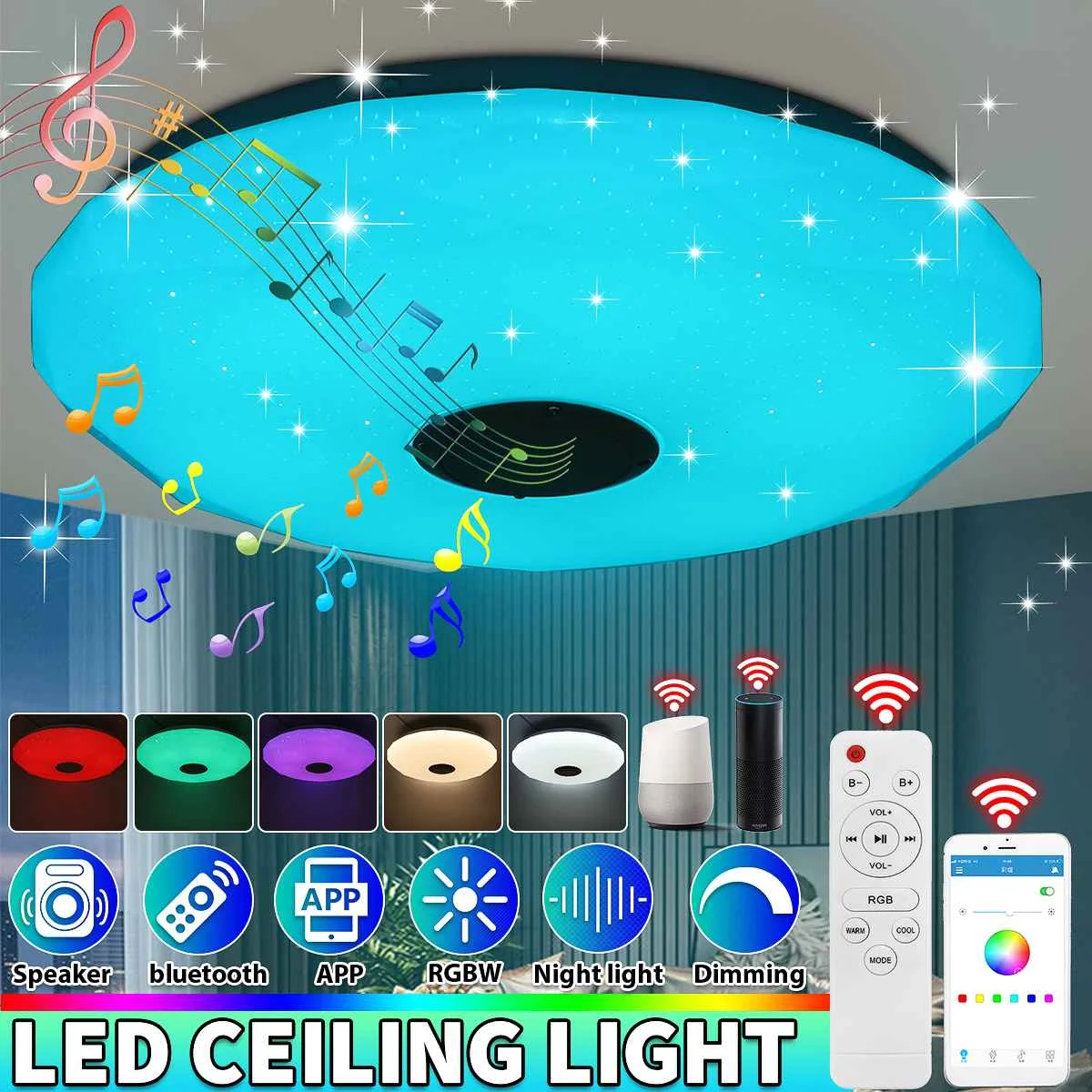 

72 Вт, 40 см, Wi-Fi, современный умный RGB-светильник, лампа для потолка, RGB + с регулируемой яркостью, домашнее приложение, Bluetooth, музыкальный потолок, лампа с дистанционным управлением