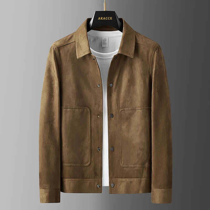 

2022Handsome gentleman's high quality elastic suede jacket autumn men's business lapel casual jacket jacket