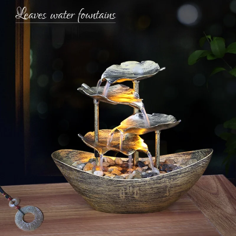 

Desktop Creative Lotus Leaf Ingot Water Fountain Decoration Living Room Screen Home Decoration LED Atmosphere Night Light
