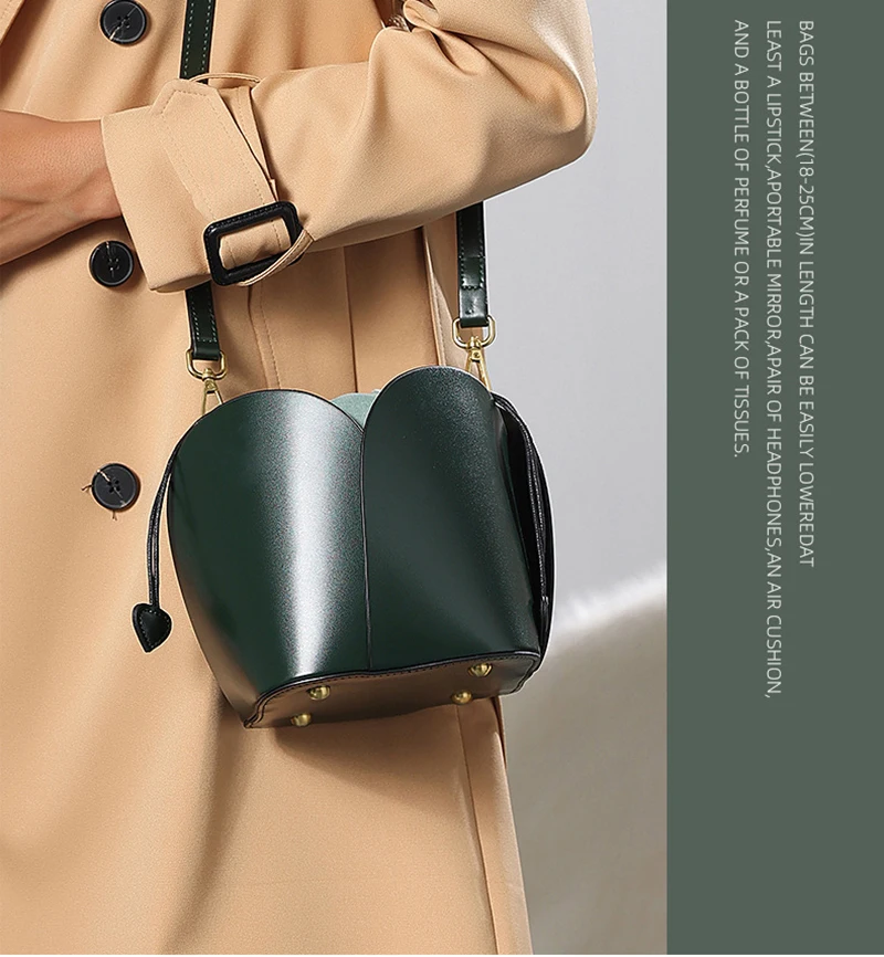 

High-quality Fashion Leather Niche Design Flower Handmade Bucket Bag Retro Leather Hand Carry One-shoulder Messenger Women's Bag