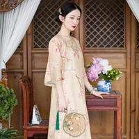 elegant chinese dress women qipao plum blossom print cheongsam satin dress female oriental dress cheongsam summer oriental dress