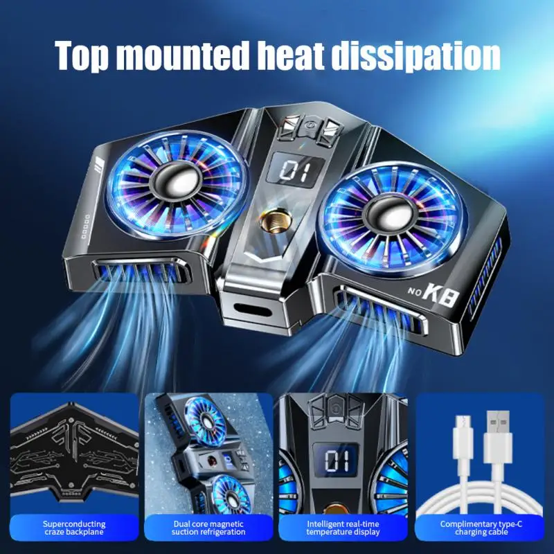 

For Phone/tablet/ipad Rgb Dual Cooling Fan Adjustable With Smartphone Temperature Display Mobile Phone Cooler Gaming Radiator