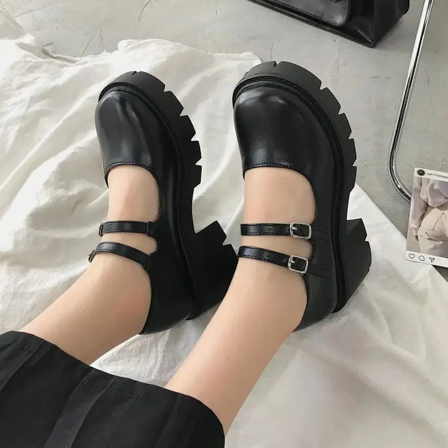Lolita shoes on heels platform shoes Women's shoes Japanese Style Mary Janes Vintage Girls High Heel College Student shoes 42