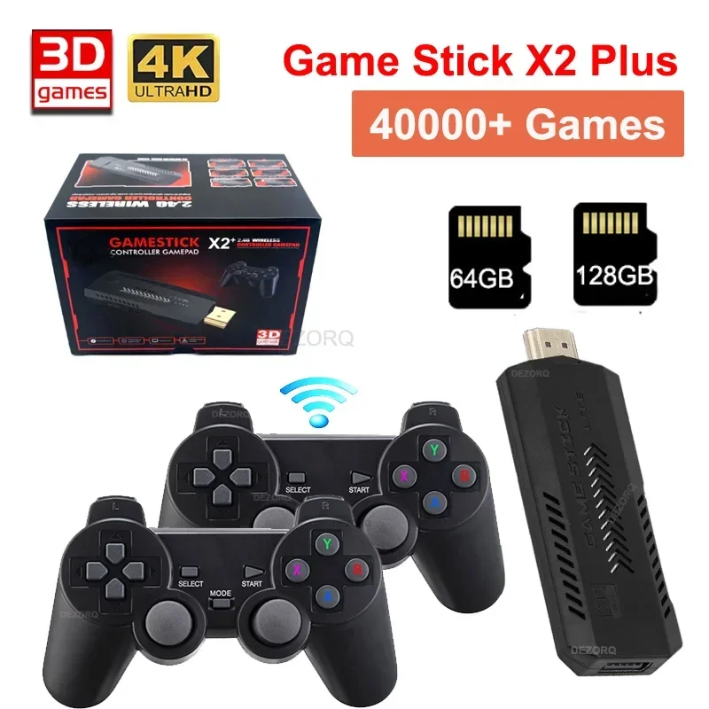 Игровая консоль Game Stick X2 Plus 4K 40000 игр GD10 Двойной беспроводной контроллер Gamestick