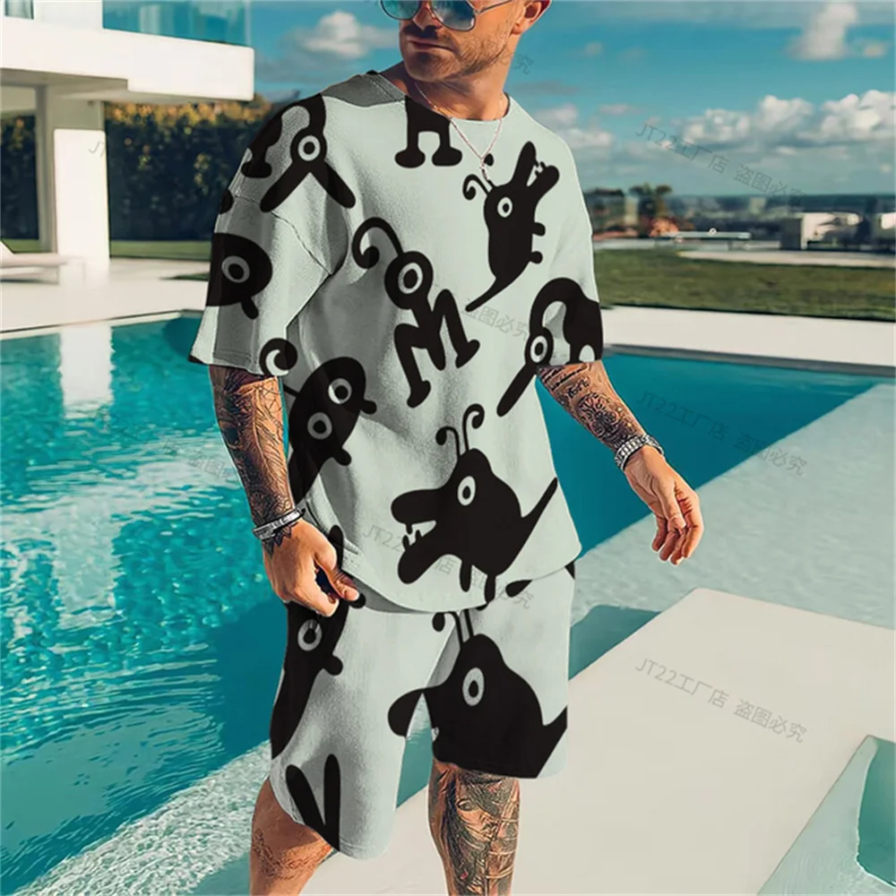 

Summer Men's Fashion Beach Style 3D Printed T-shirt Casual Oversized Suit Short Sleeve Shorts 2 Pieces Breathable Sportswear