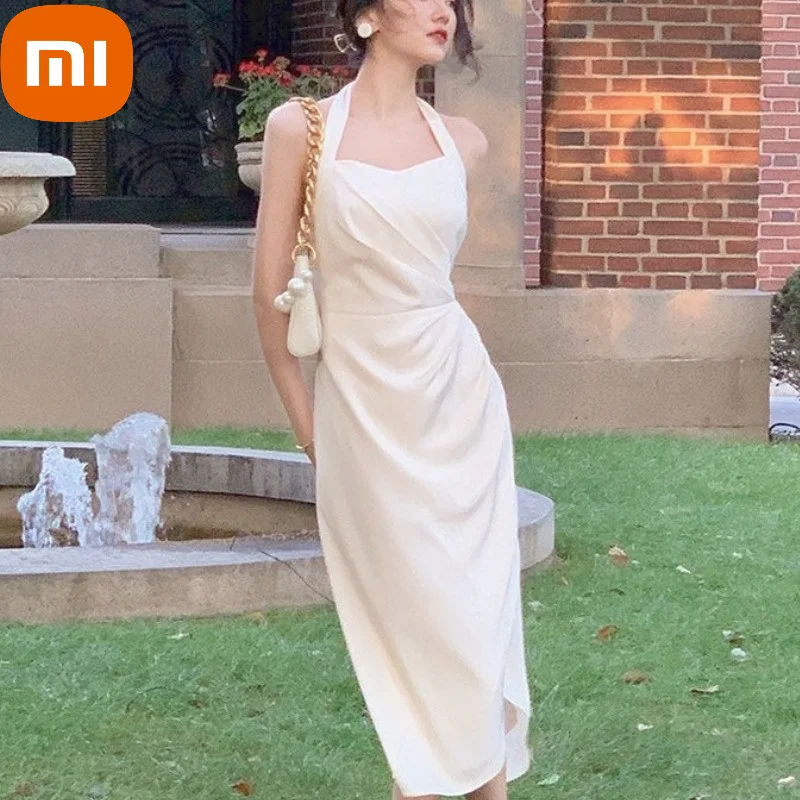 

XIAOMI Summer Evening Party Midi Dresses Women Backless Beach Boho Sexy Halter Dress High Street Designer Vintage Clothing