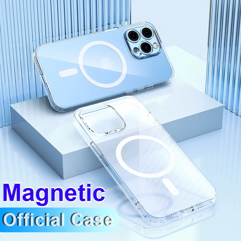 

Transparent For Magsafe Magnetic Wireless Charging Case For iPhone 13 11 12 Pro Max Mini XR X Xs 7 8 Plus SE2 Hard Acrylic Cover