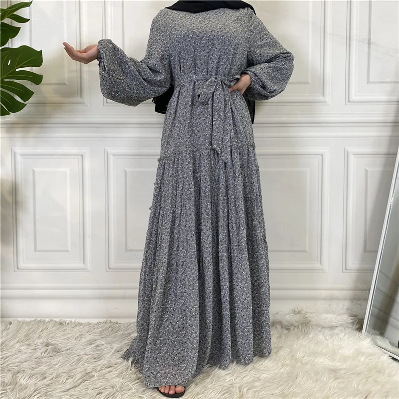 

2022 Fashion Middle East Fashion Classic Floral Swing Lace Up Muslim Dress Femme Musulmane Islam Clothing
