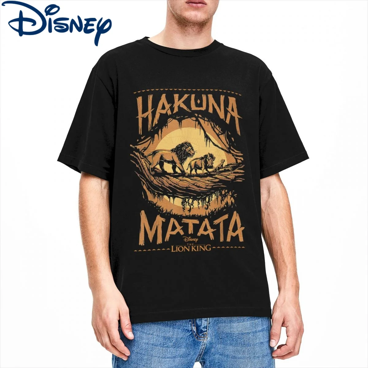 

The Lion King T-Shirts Men Live Action Hakuna Matata Sunset Vintage Disney 100% Cotton Tees Crewneck Short Sleeve T Shirts Tops