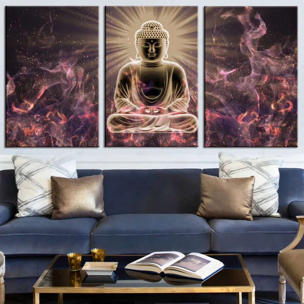 

Artsailing HD Inkjet 3 Panels Wall Art Psychedelic Scene Buddha Poster Picture Print Artwork Modern Canvas For Home Living Room