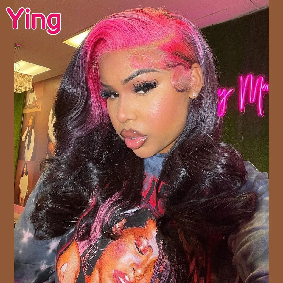 Ying Highligt Pink Root Blonde 13X6 Body Wave Human Hair Lace Frontal Wigs 180% Brazilian Remy 13X4 Transparent Lace Front Wigs