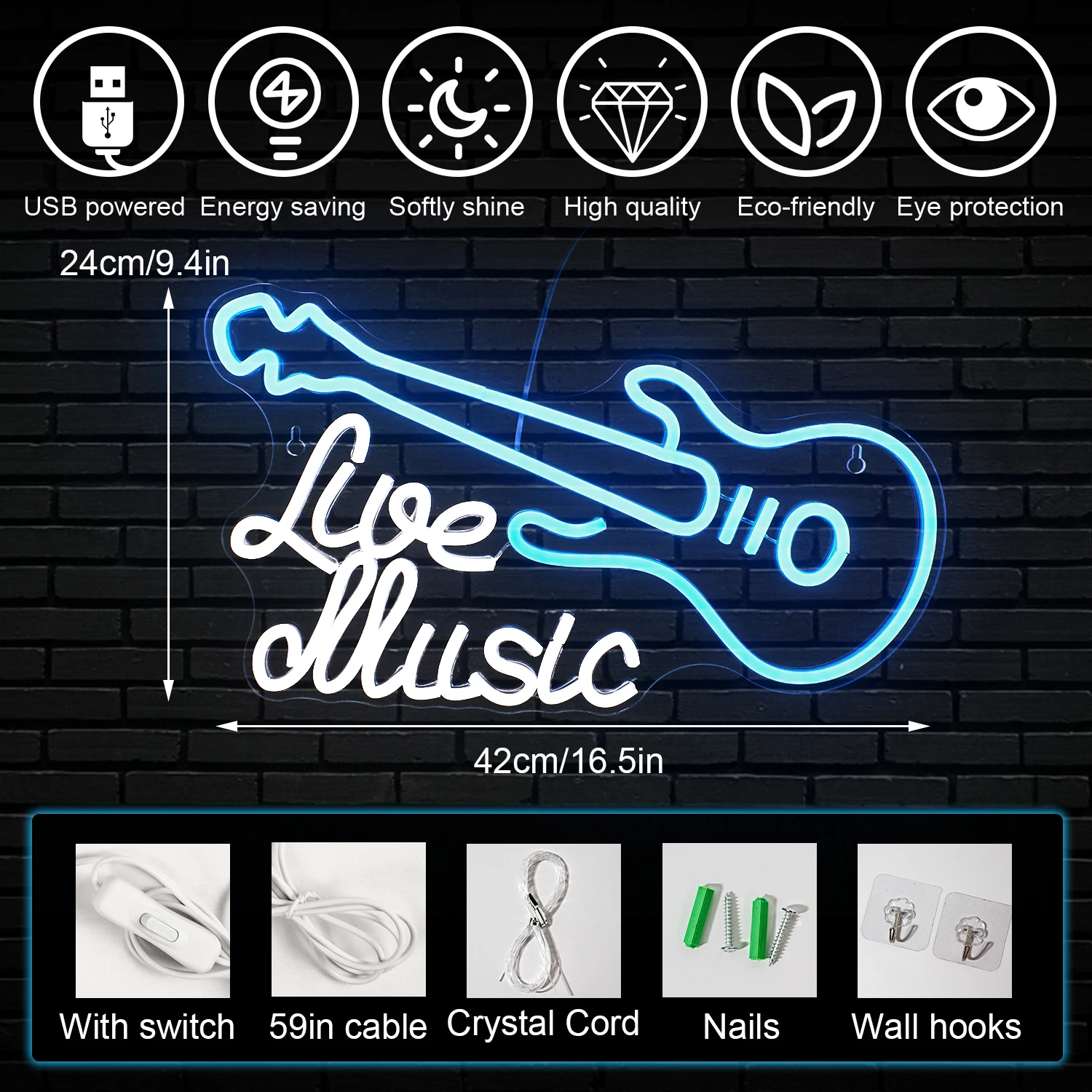 Guitar Neon Sign Art Guitar Decor Neon Lights Music Studio Bar Party Club LED Light Up Sign Gift for Music Lover Girl Boy Neon images - 6