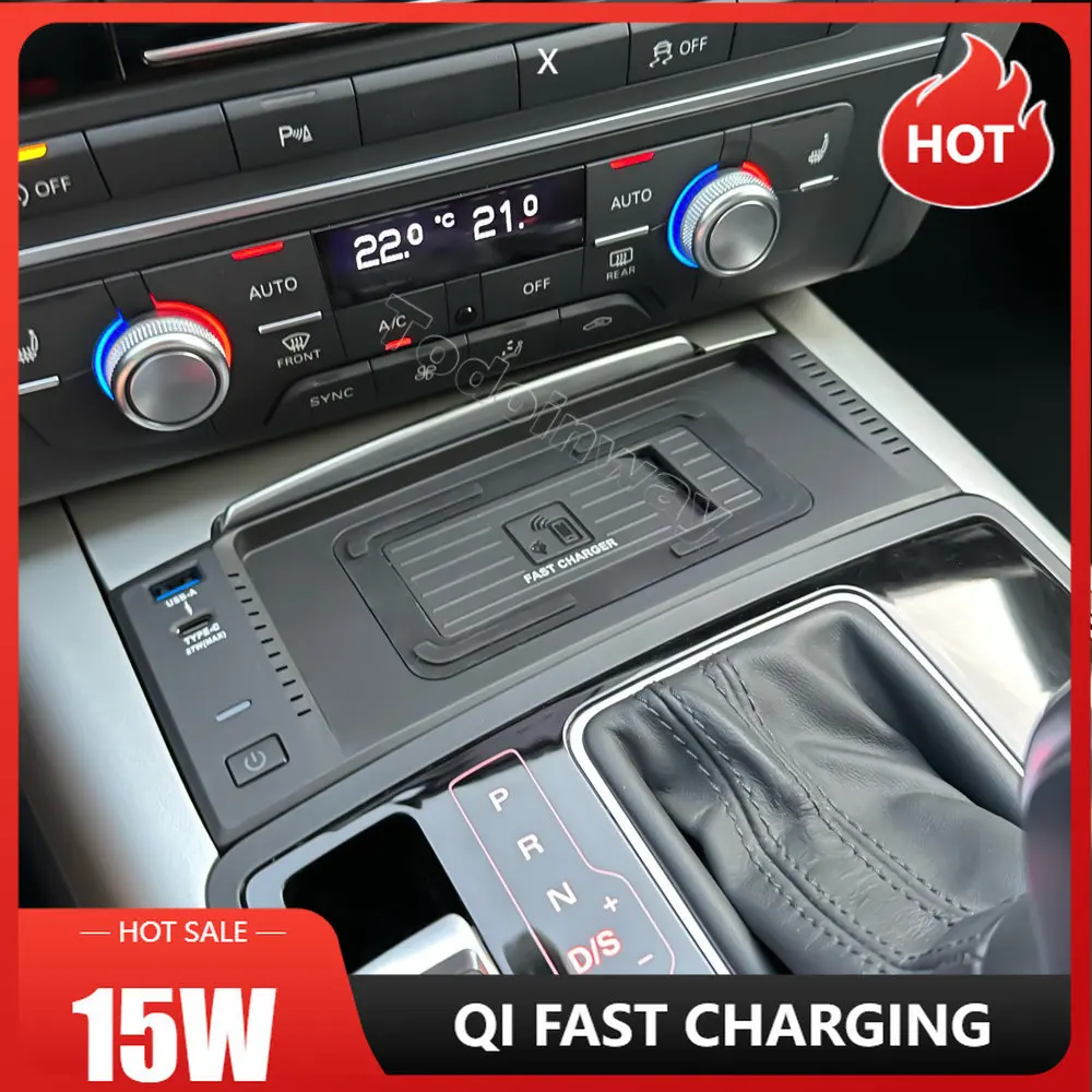 15 Вт QI Беспроводная зарядная пластина для Audi A6 S6 RS6 A7 S7 RS7 C7 2011-2018, зарядное устройство для телефона, держатель мобильного телефона, usb быстрая зарядка, отделка