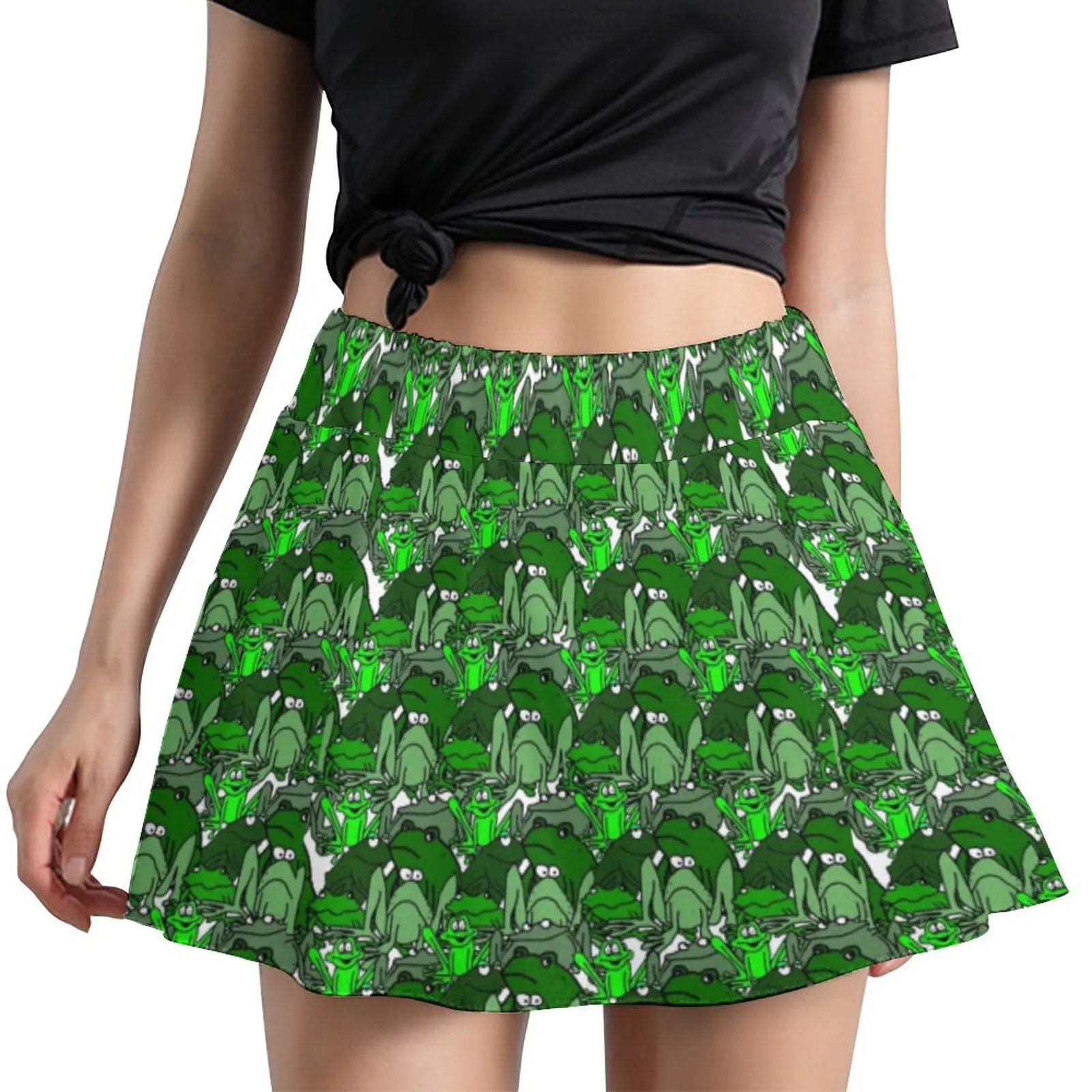 

Frog Cartoon Skirt Funny Many Frogs Green Pattern Street Wear Casual Skirts Ladies Kawaii Mini Skirt Print Bottoms Birthday Gift