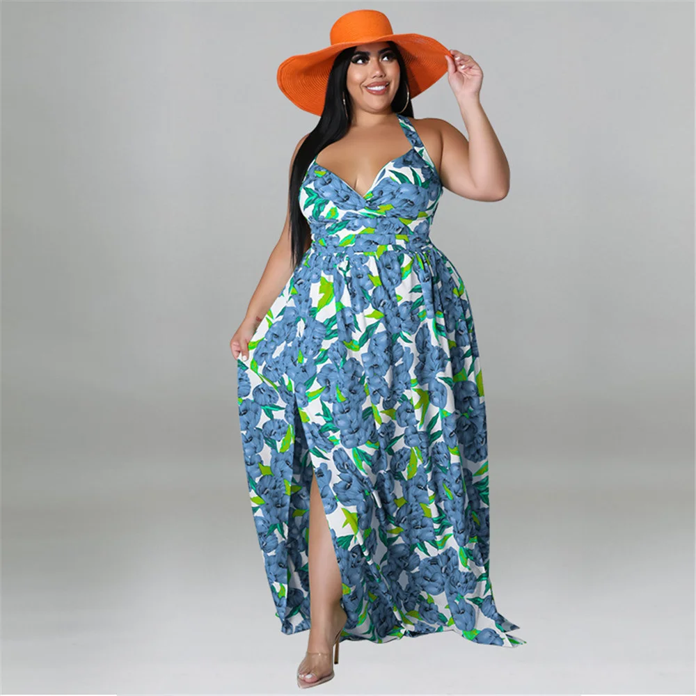Plus Size Dresses for Women Clothing Summer Holiday Bandage Open Back Elegant Beach New Maxi Dress Who 3xl 4xl 5xl 6xl