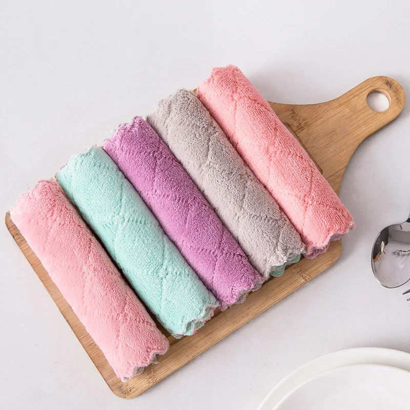 

5pcs Double-layer Dish Washing Cloth Household Cleaning Cloths Home Kichen Tool Wiping Towel