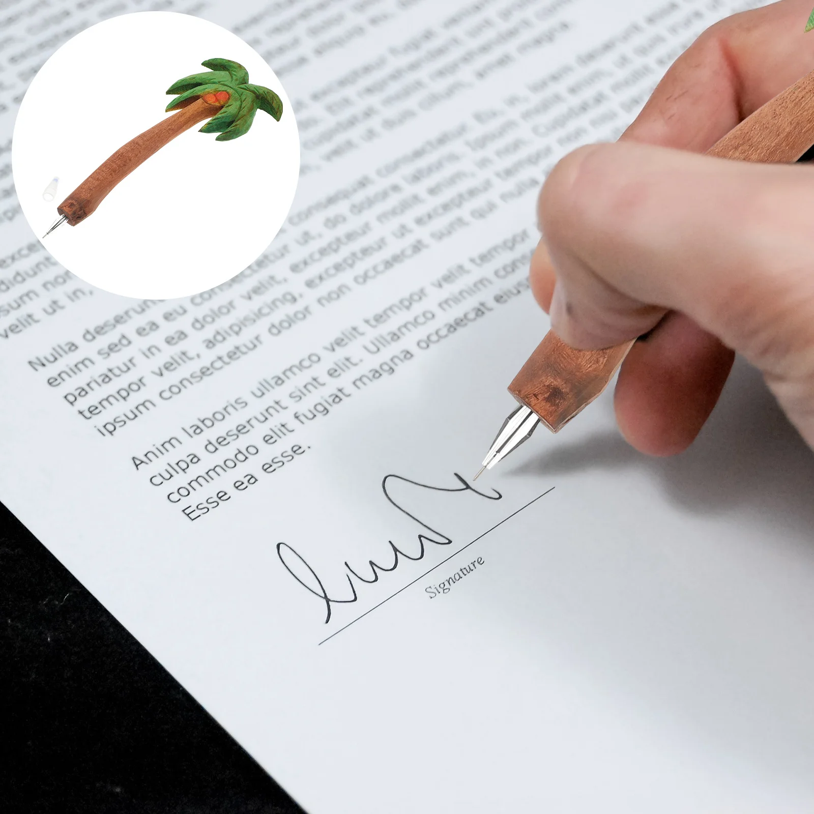 

Vintage School Supplies Wood Carving Pen Girls Gift Coconut-tree Wooden Ballpoint