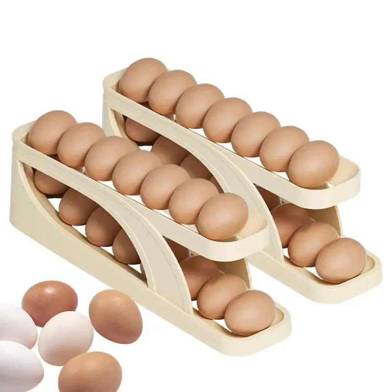 

Automatic Rolling Egg Organizer durable Refrigerator Egg Storage Holder Removable Two Tier Egg Dispenser Tray For Countertop