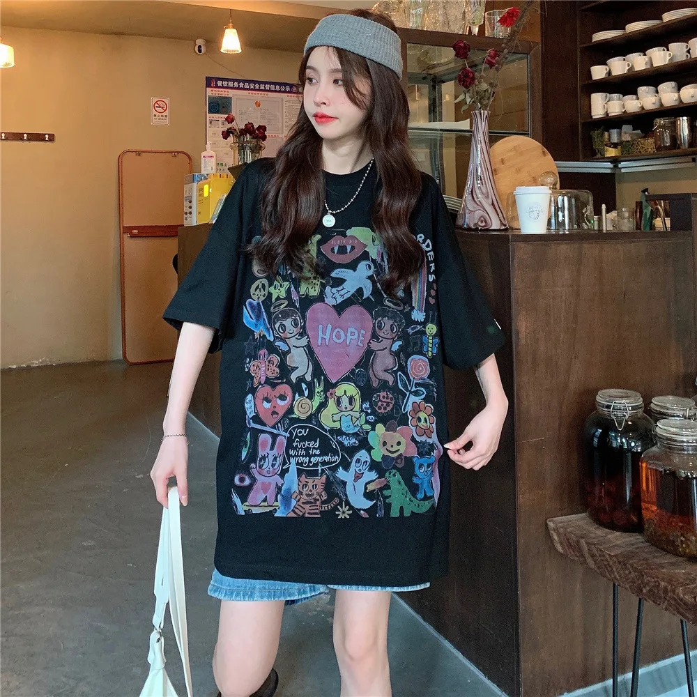 

Couple Personality T-Shirt Hip Hop Fashion Street Style Art Print Ladies T-Shirt Harajuku Cotton Short Sleeve T-Shirt