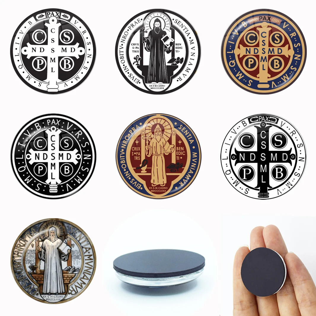 

Saint Benedict Medallion Catholic San Benito Glass Gem Magnetic Refrigerator Stickers Note Holder Home Decor