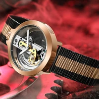 full automatic mechanical watch men luxury transparent wristwatch hollow skeleton tonneau leather clock male relogio masculino