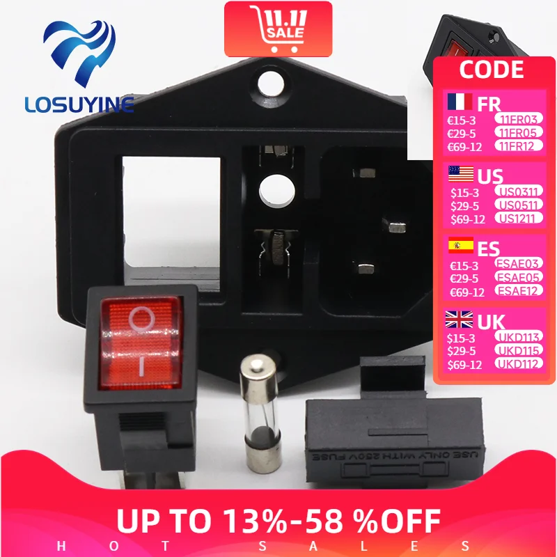 

Кулисный переключатель питания IEC, 3-контактный, 320 C14, входные розетки, разъем переключателя, 10 А, 250 В