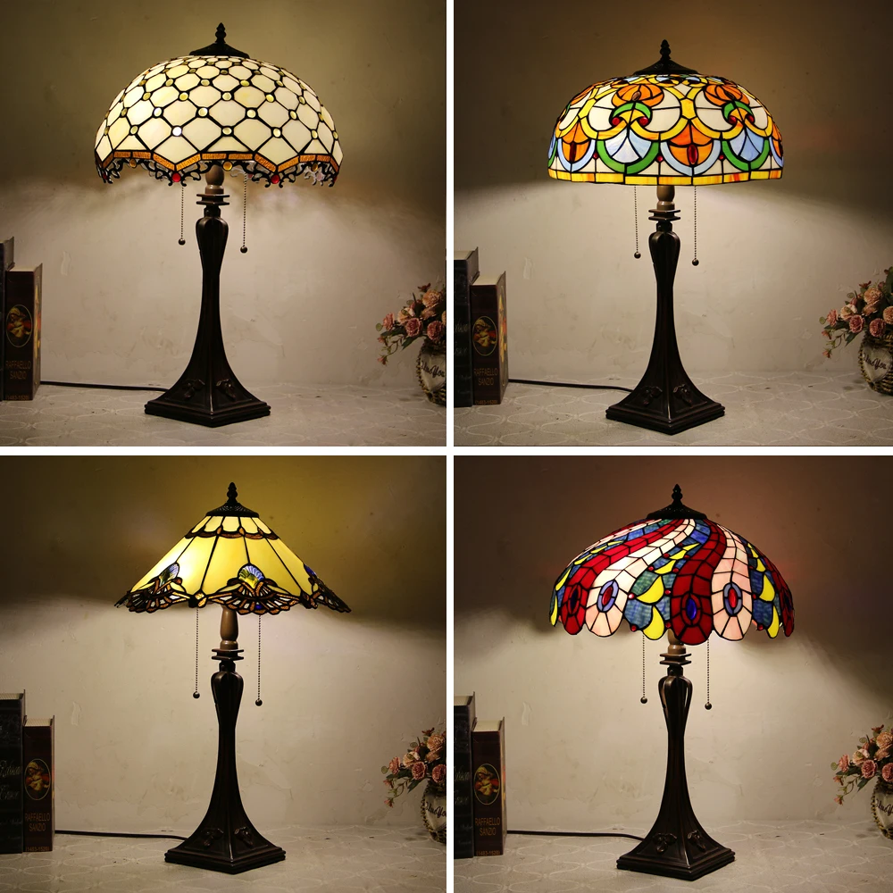 

Tiffany Mediterranean LED Table Lamps Retro Vintage Baroque Stained Glass Desk Lamp Home Decor Bedroom Bedside Nightstand Lights