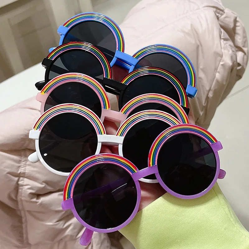 

Children Boy Girl Cute Double Color Cartoon rainbow Shape Round Sunglasses Kids Vintage Glasses UV400 Protection Classic Goggles
