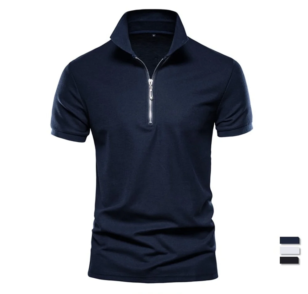 

Cotton Men Polos Solid Color Zippers Patchwork Polo Shirts for Men Fashion Business Casual Polos Men New Summer