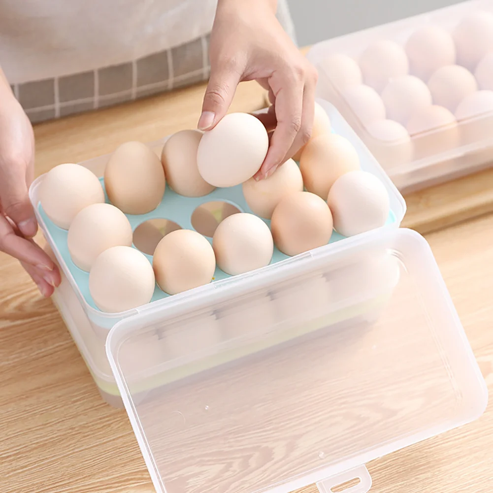 

15 Grid Egg Storage Box Egg Box Tray with Lid Drawer Egg Carton PP Cases Refrigerator Cases Compartment Storage Egg Rack Support