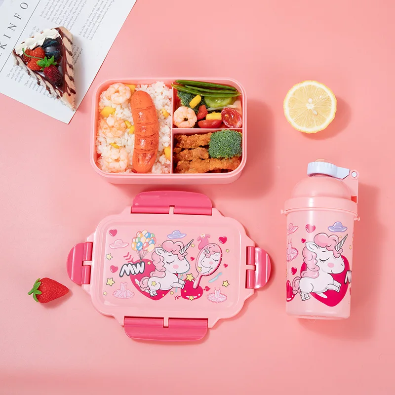 Unicorn Bento Box Set - Lunch Box Water Bottle Salad Container with 3 Compartments for Back to  6-15  lunch box for kids