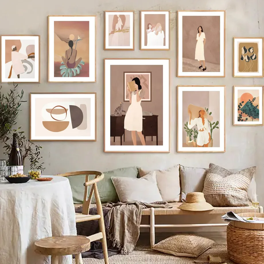Настенная Картина на холсте в стиле бохо Минималистичная абстрактная девушка